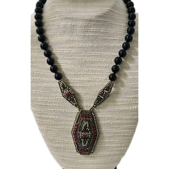 Vintage Heidi Daus Rhinestones & Black Onyx Beads Collar Statement Necklace - Picture 4 of 16
